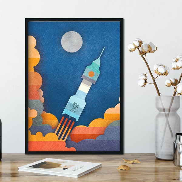 Druck ›TO THE MOON And Back‹ / Wanddeko, Art Print, Kinderzimmer Poster, Weltall, Mond, Weltraumabenteuer, Sciencefiction, Geschenk