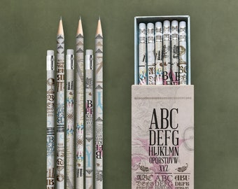 Pencils in gift slipcase ›typo-design‹, practical, drawing, ABC, vintage, gift, noble, pencil set, sketching