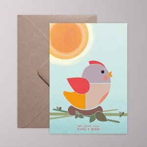 Klappkarte ›We Love You Early Bird‹ / Karte, Grusskarte, Liebe, Gruß, Geburt, Geburtstag, Baby, Taufe, Vogel, Sonne, Bunt