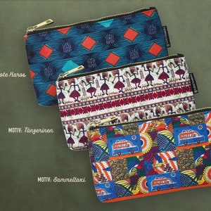 Täschchen mit Reißverschluss; Kosmetiktasche, 100% Leinen, Leinentasche bedruckt, Reisebegleiter, Wax, Stoffmuster, Afrika