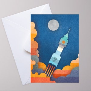 Postkarte ›TO THE MOON and back‹, Rakete, Weltall, Geschenk, Kind, Liebe, Astronaut