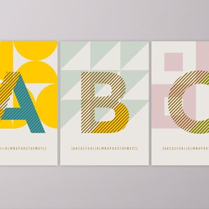 Buchstaben-Postkarten A-Z, ABC Karte, Alphabet, Grußkarte, Initial, Girlande, Wimpel, Name