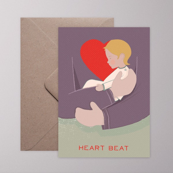 Klappkarte ›Heart Beat – Girl‹ / Karte, Grußkarte, Liebe, Geburt, Geburtstag, Baby, Taufe, Herz, Umarmung, Geborgenheit; Hello little one