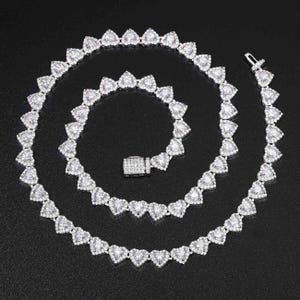 Moissanite Heart Tennis Chain: Sterling Silver Necklace, Unisex Jewelry