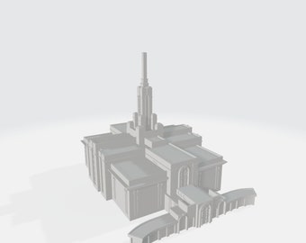 May include: A white, detailed model of a church with a tall spire and a walkway leading to the entrance.