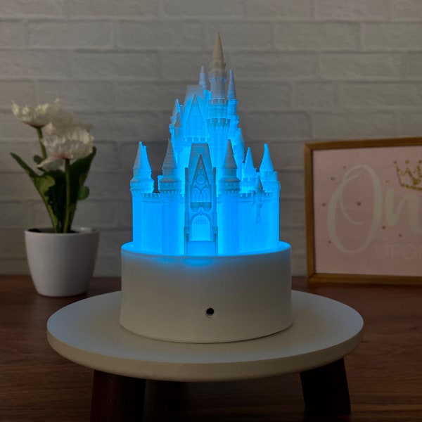 Color-changing Cinderella Castle Night Light  - Lamp - Kids Room - 3D Printed - Miniature - Statue - Replica - Cake topper  -Disney