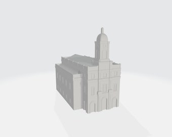 May include: A white 3D model of a church with a tall steeple and a large front entrance.