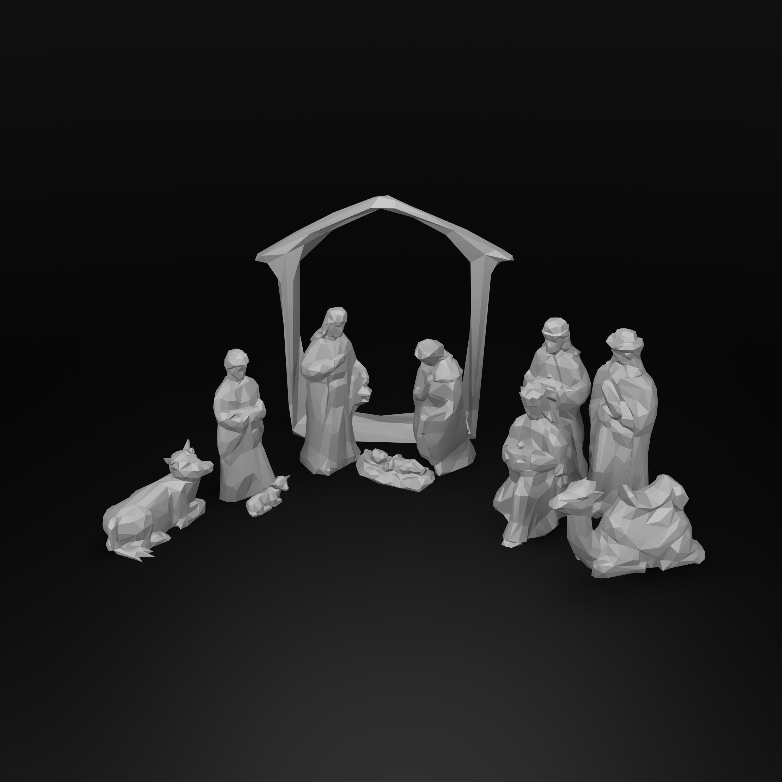 Downloadable 3D Model LowPoly | Geometric | 11-Piece Christmas Nativity Set | 3D Printable