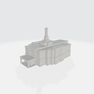 May include: A white model of a building with a tall spire on top. The building has a rectangular shape with a flat roof and a series of windows along the sides.
