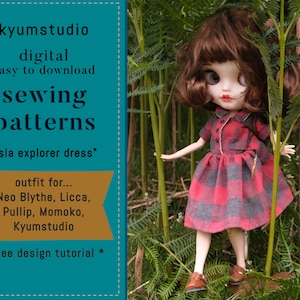 EASY DIGITAL pdf { Isla Dress } Blythe pattern, Licca, Pullip doll clothes dress. Doll pattern. Doll Outfit Sewing Pattern Kyumstudio