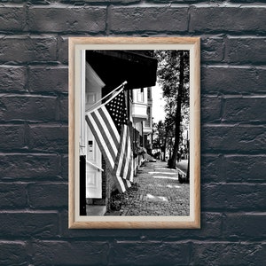 Boston Photography Beacon Hill Art American Flag Printable Poster Digital Download Black and White Boston Home Decor Architecture Print