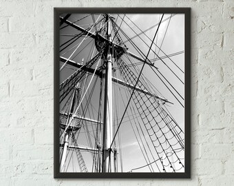 Boat Photography Nautical Print Black and White Wall Art Instant Download Scandinavian Modern Travel Poster Ocean Print Coastal Decor