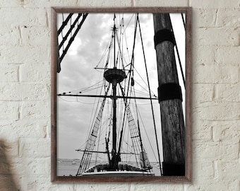 Boat Art Nautical Decor New England Art Sailing Gift for Him Digital Download Yacht Print Black and White Photo Ocean Print Beach Wall Art