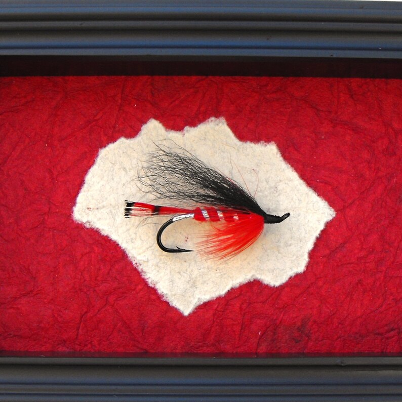 Fishing Fly Display Fisherman Desk Accent Red and Black Etsy