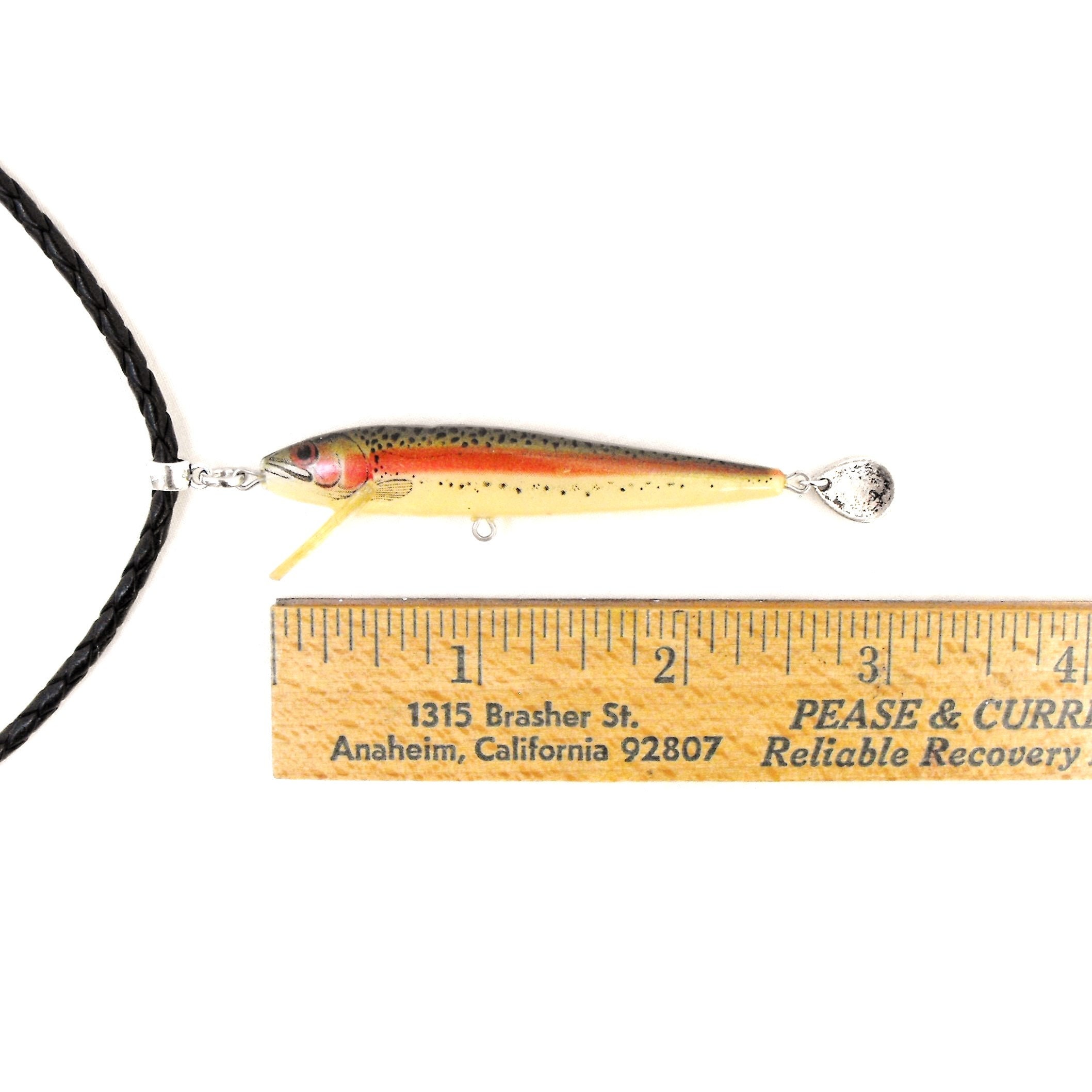 Fishing Lure Necklace, Vintage Fingerling Lure on Braided Leather