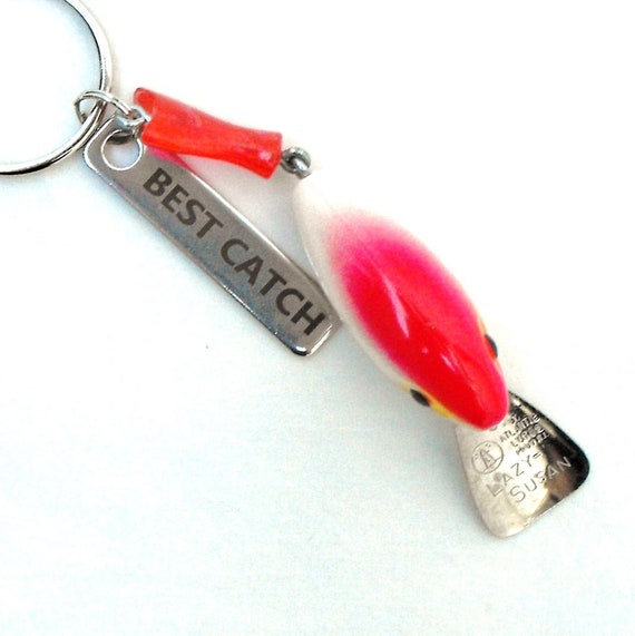 Key Ring for Fisherman, Old Style Injured Minnow Lazy Susan Swim Bait  Fishing Lure Key Chain, Anglers Gift, Fish Ornament 