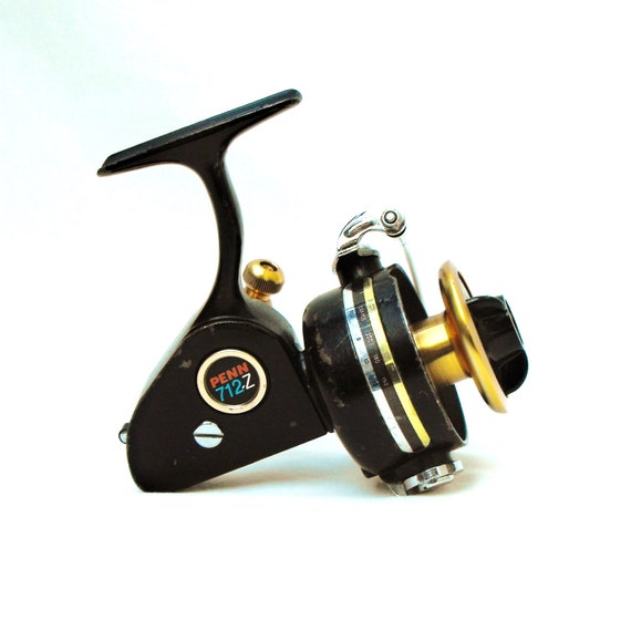 Vintage Penn 712Z Black and Gold Power Drag Spinning Reel Made in USA,  1970's Saltwater Spinfisher, Excellent Fishing Reel, Angler Gift 