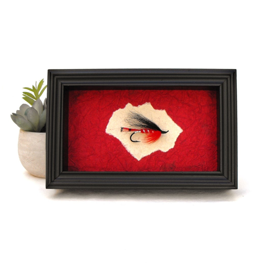 Fishing Fly Display Fisherman Desk Accent Red and Black Etsy