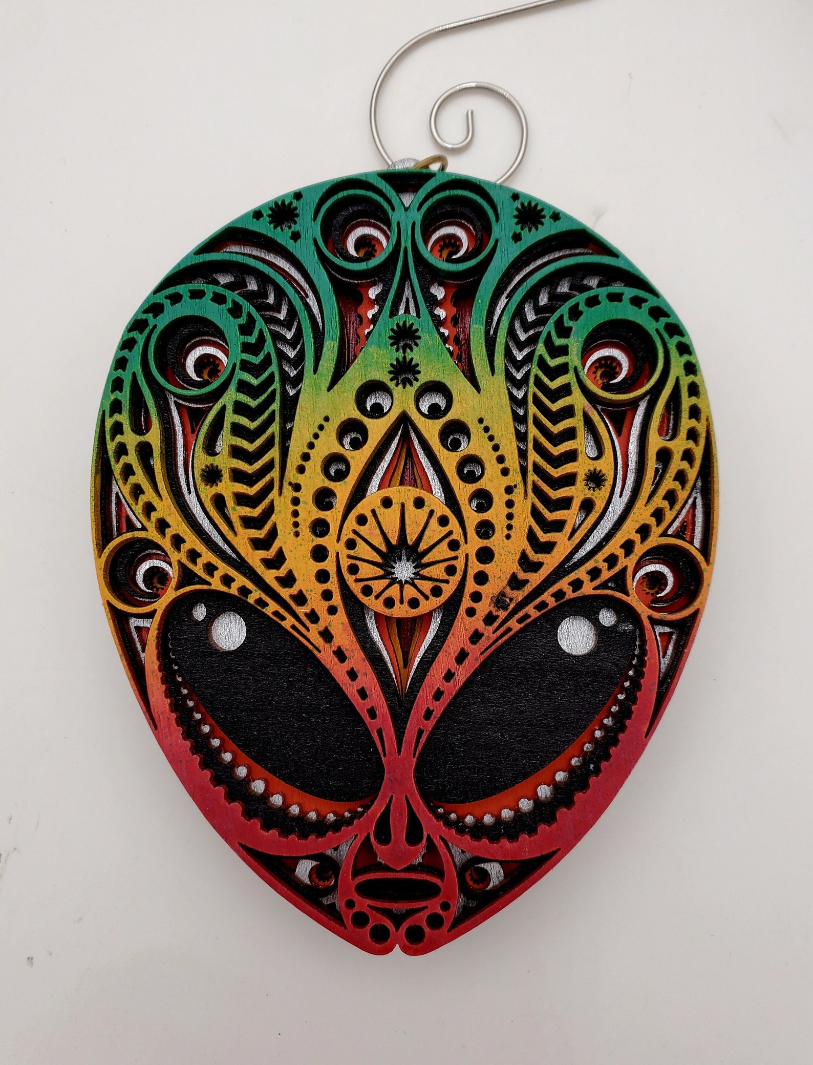 3D Multilayer Wooden Alien Mandala Sculpture Ornament 2.75 X 3.8" - Etsy