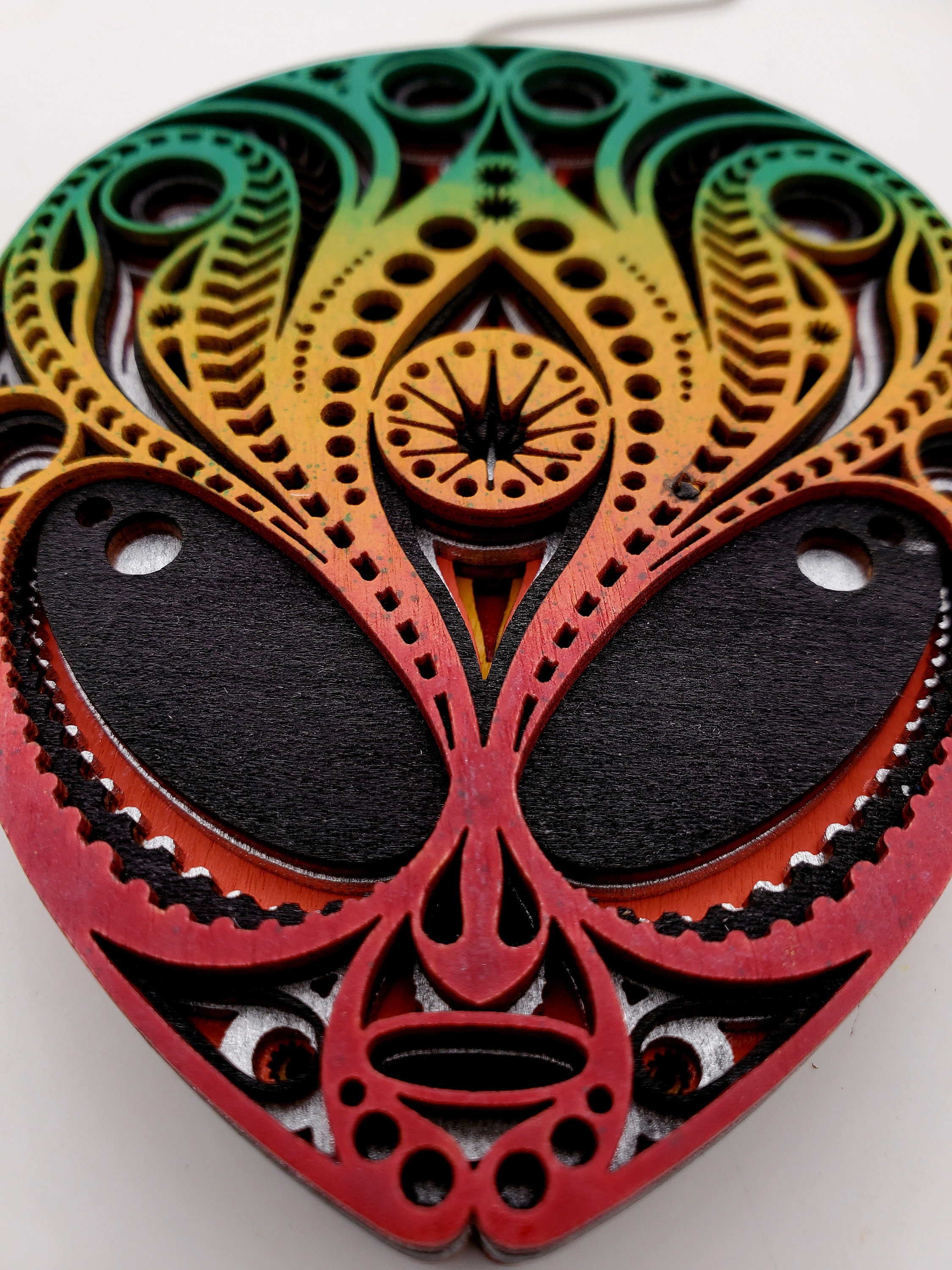 3D Multilayer Wooden Alien Mandala Sculpture Ornament 2.75 X 3.8" - Etsy