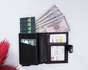 Portefeuille anti-RFID, Portefeuille personnalisé, Portefeuille pour homme, Portefeuille pour cartes de crédit, Porte-cartes de visite, Cadeau personnalisé, Portefeuille à deux volets - NOIR