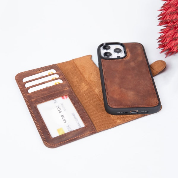 Leather iPhone 12 Case, Apple iPhone 12 Pro Max Wallet, Personalized iPhone 12 Pro Leather Case, Magnetic Detachable iPhone 12 Mini Case