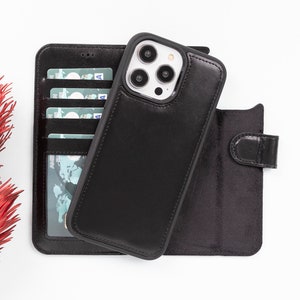 Ledertasche für iPhone 14 Pro, Apple iPhone 14 Pro Case, iPhone 13 Pro Max Abnehmbare Kartenabdeckung, iPhone 13 Mini Stand Wallet