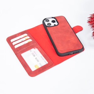 Apple iPhone 14 Pro Max lederen portemonnee, aangepaste iPhone 13 Pro standaard portemonnee, iPhone 15+ Card Case, magnetisch afneembaar iPhone 12-hoesje