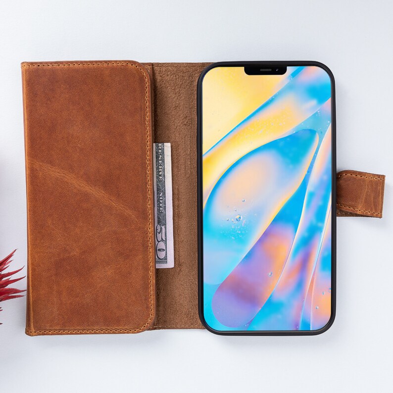 Personalized Leather iPhone 12 Pro 6.1 Wallet iPhone 12 Pro Best Phone Case Gift TAN Detachable Protective iPhone 12 Pro Back Cover