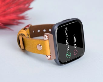 Slim Leather Fitbit Band: Versa 4/3/2/Lite, Sense 2/Sense, Personalized Strap