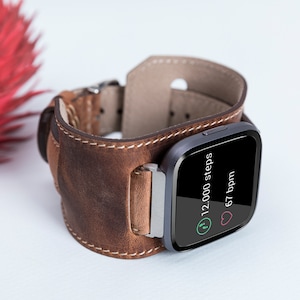Cuff Leather Band for Fitbit Versa 4 - Sense 2 - Versa 3 - Sense - 2 - 1 - Lite, Fitbit Versa Strap, Fitbit Versa Band, Custom iWatch Band