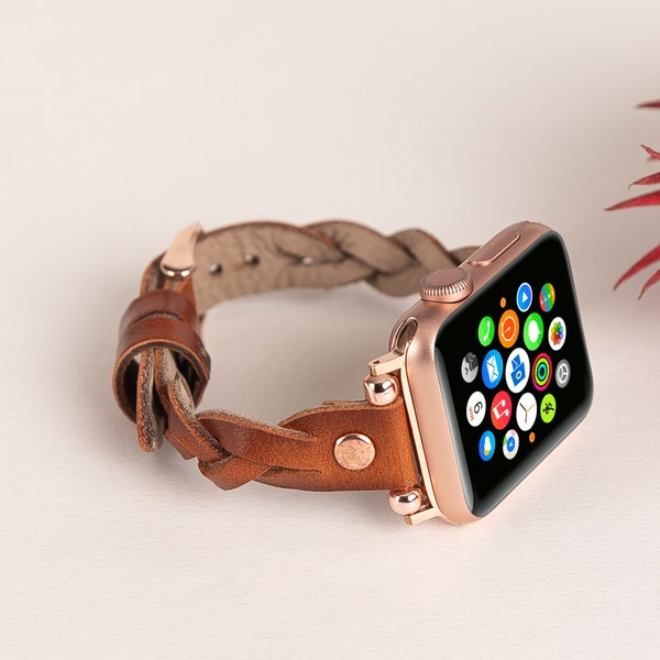 Cinturino in pelle pieno fiore intrecciata per Apple Watch – Cinturino Fitbit Versa/Sense