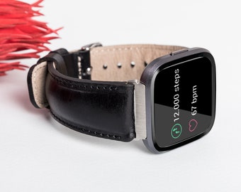 Leather Fitbit Band: Versa 4, Sense 2, Versa 3, Custom Engraved