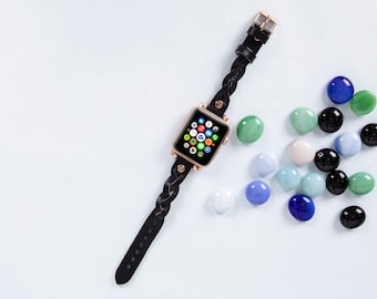 Apple Watch Braided Leather Band for 49-46-45-44-42-41-40mm, Fitbit Versa 4, Sense 2 Strap