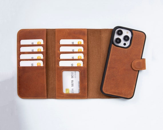 Leather iPhone 16 Pro Detachable Leather Wallet Case Brown Leather iPhone 16 Pro Detachable Leather Wallet Case Brown