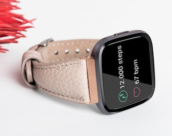 Slim Leather Fitbit Band: Versa 4, Sense 2, Personalized Strap