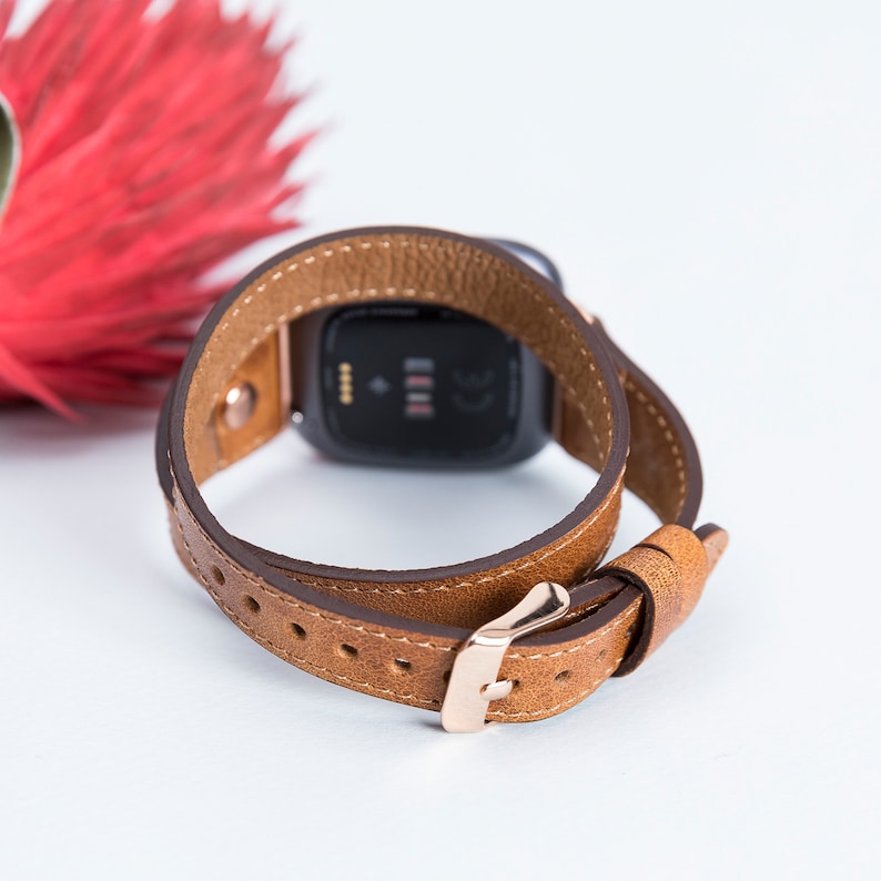 Camel Leather Double Wrap Band for Fitbit Versa 2/1/Lite image 5