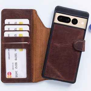 Pixel 8 Pro Leder RFID-Blocker Hülle, Maßgeschneiderte Google Pixel 8 Hülle, Magnetische Abnehmbare Pixel 7 Pro Hülle, Standfunktion Pixel 6 Hülle