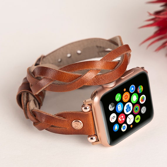 Braided Leather Apple Watch Band, Slim Double Wrap Strap - Etsy display picture 2