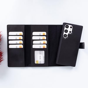 Handgemaakte portemonnee Galaxy S25 Ultra-hoesje, gepersonaliseerd cadeau S25 Ultra-hoesje, S25 Ultra afneembare draadloze opladerhoes, S24 Ultra 2-in-1 hoesje