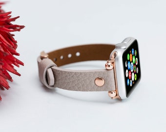 Slim Leather Apple Watch Band, Beaded iWatch Strap, Customized Gift