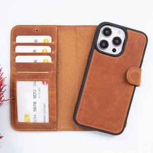 Carteira de couro para iPhone 16 Pro, capa para Apple iPhone 16 Pro Max, capa magnética removível para iPhone 15 Pro Max, capa MagSafe/Wireless para iPhone 15 Pro