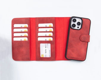 Gepersonaliseerde leren iPhone-portemonneehoes: magnetische afneembare volnerf hoes
