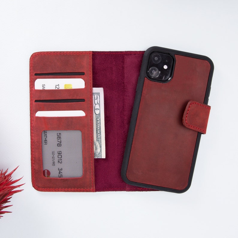 Gift RED Magnetic Detachable iPhone 11 Back Cover Best Phone Case for iPhone 11 6.1 Personalized iPhone 11 Leather Bifold Wallet