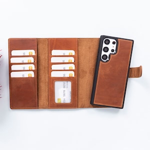Funda magnética desmontable de cuero genuino de grano completo S25 Ultra, funda personalizada para Galaxy S24 Ultra, funda para Samsung S22 Plus, funda para S21 Plus
