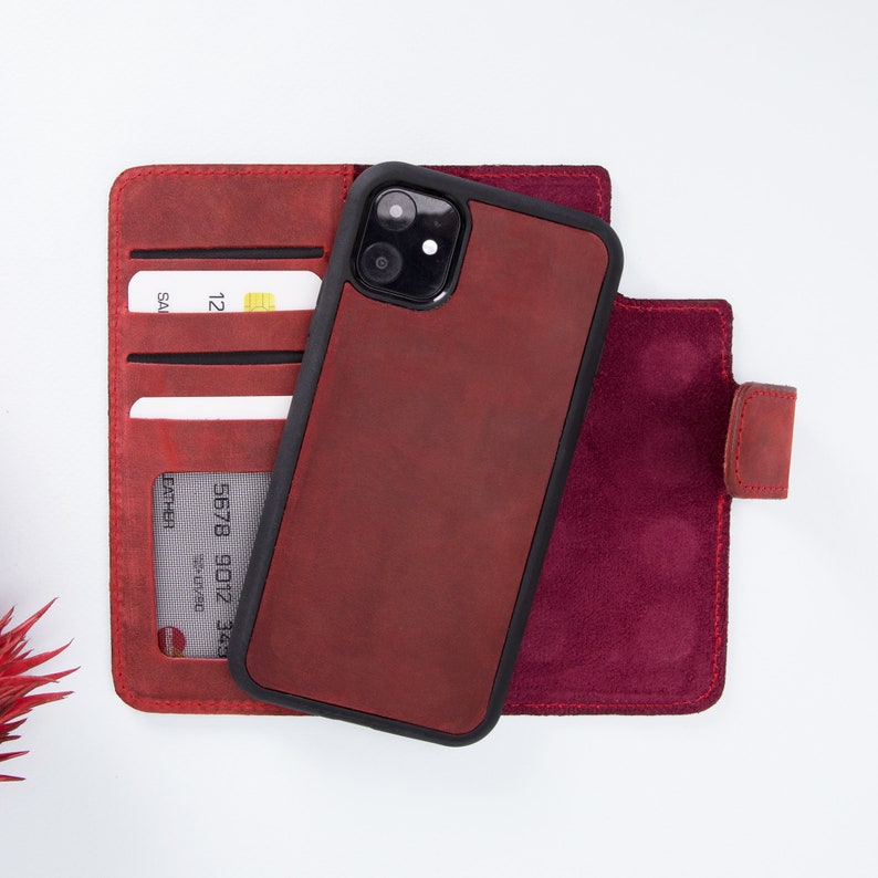 Gift RED Magnetic Detachable iPhone 11 Back Cover Best Phone Case for iPhone 11 6.1 Personalized iPhone 11 Leather Bifold Wallet