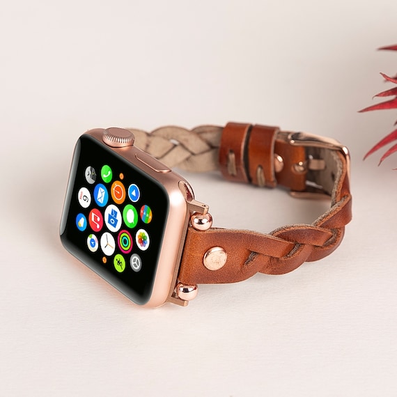 Leather Apple Watch Band & Fitbit Versa 4 3 2 Versa Lite Charge 4 5 Sense 1  2 Women Thin Apple Watch Series 9 8 7 6 5 4 3 2 1 Ultra 1 2 Gift -   Denmark