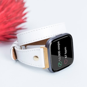 Leather Double Wrap Fitbit Versa Band: Custom Engraved Strap