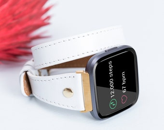 Leather Double Wrap Fitbit Versa Band: Custom Engraved Strap