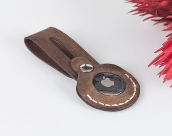Personalized Leather AirTag Case: Full-Grain Leather Keychain